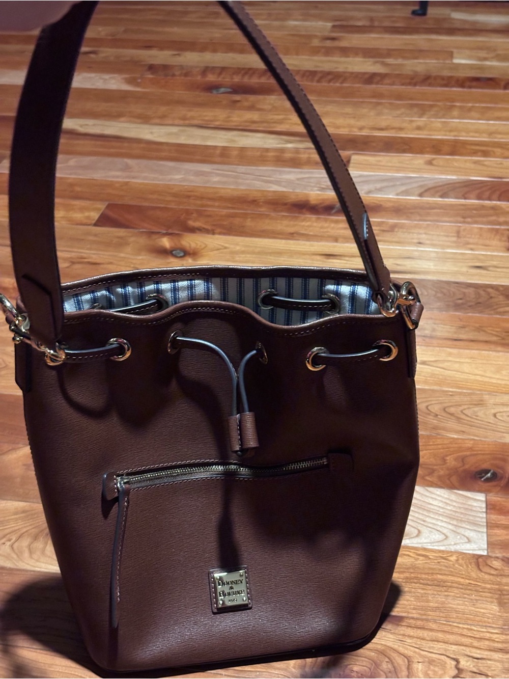 Dooney & Bourke saffiano Brown Leather Drawstring Bucket Bag - Picture 6 of 9